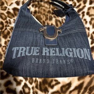 True Religion Blue Denim Bag with Silver Accent